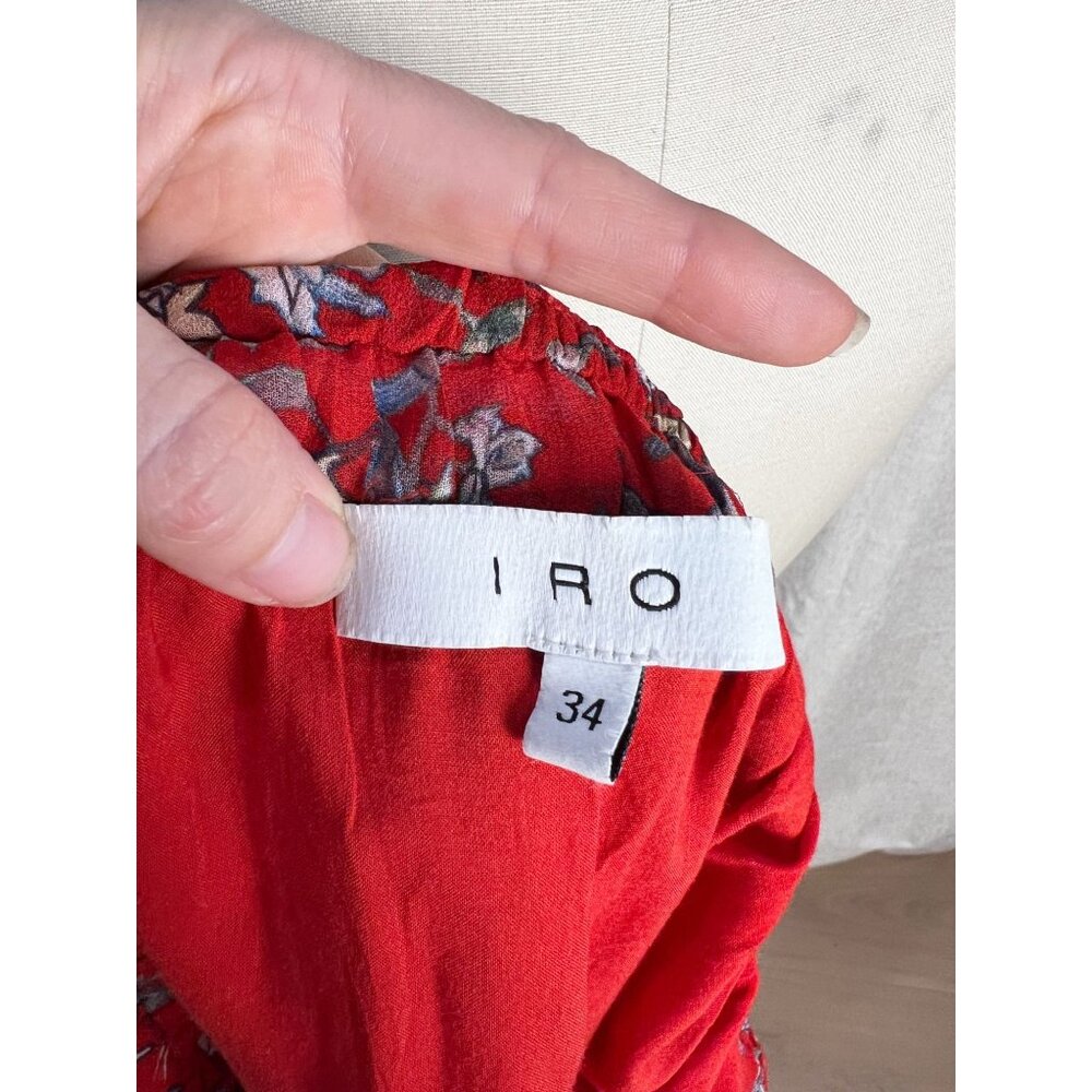 IRO Brooks Tiered Ruffled Skirt Sz 34 XS Red Floral - Picture 7 of 8